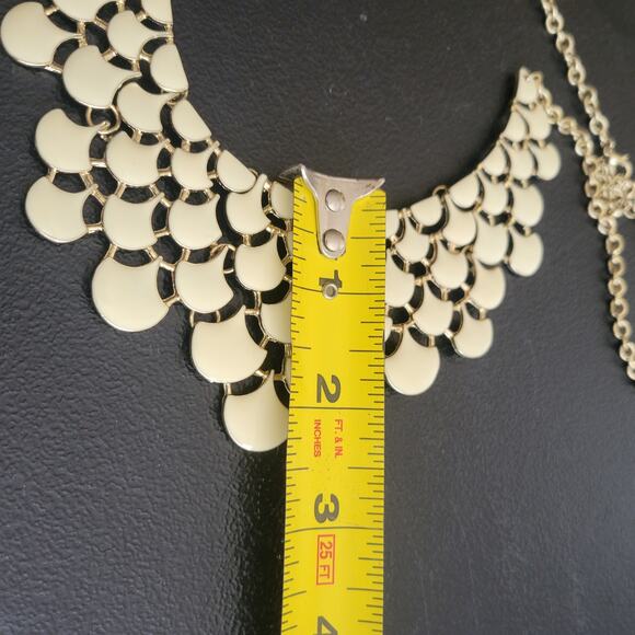 Ivory Cream Color Enamel Bib Collar Necklace Gold Statement Fashion Jewelry - Picture 6 of 9